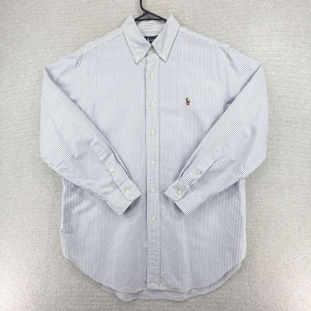 Polo Ralph Lauren Oxford Shirt Mens 16 32/33 Blue Stripe Flesh Pony Classic Fit